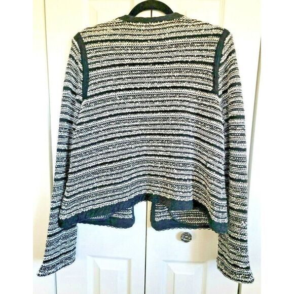 Chico's Black Label Cardigan Cable‎ Knit Size 2 (12/14 L) Blk/Wht/Gold Striped - Picture 2 of 8